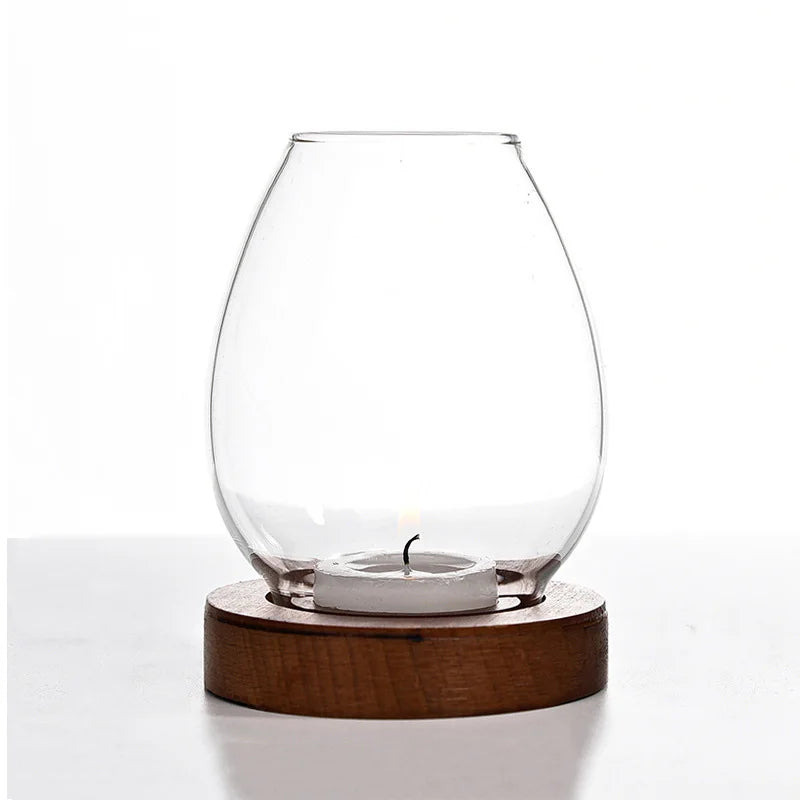 1pc Transparent Candle Holder Candlesticks Windproof Glass Table Decoration Tealight Round Living Room Decorations Ornaments