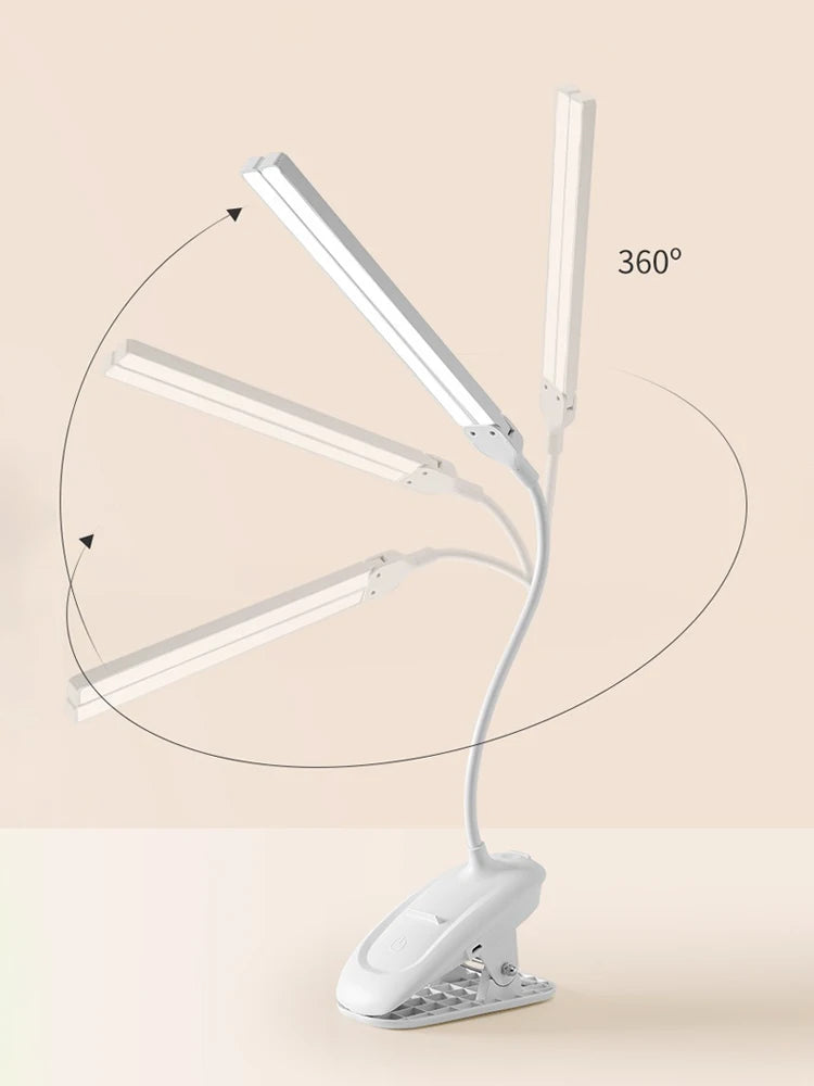 LED Double-headed Reading Table Lamp with Clip Touch Control Dimmable Light Eye Protection Mobile Phone Holder   Led Desk  Lamps