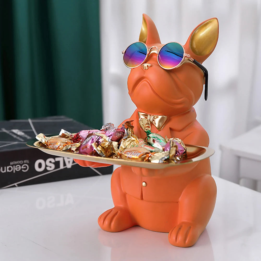 Bulldog Cool Sculpture Dog Ornament Butler Storage Box with Tray Nordic Table Decoration Resin Animal Sculpture Coin Piggy Bank
