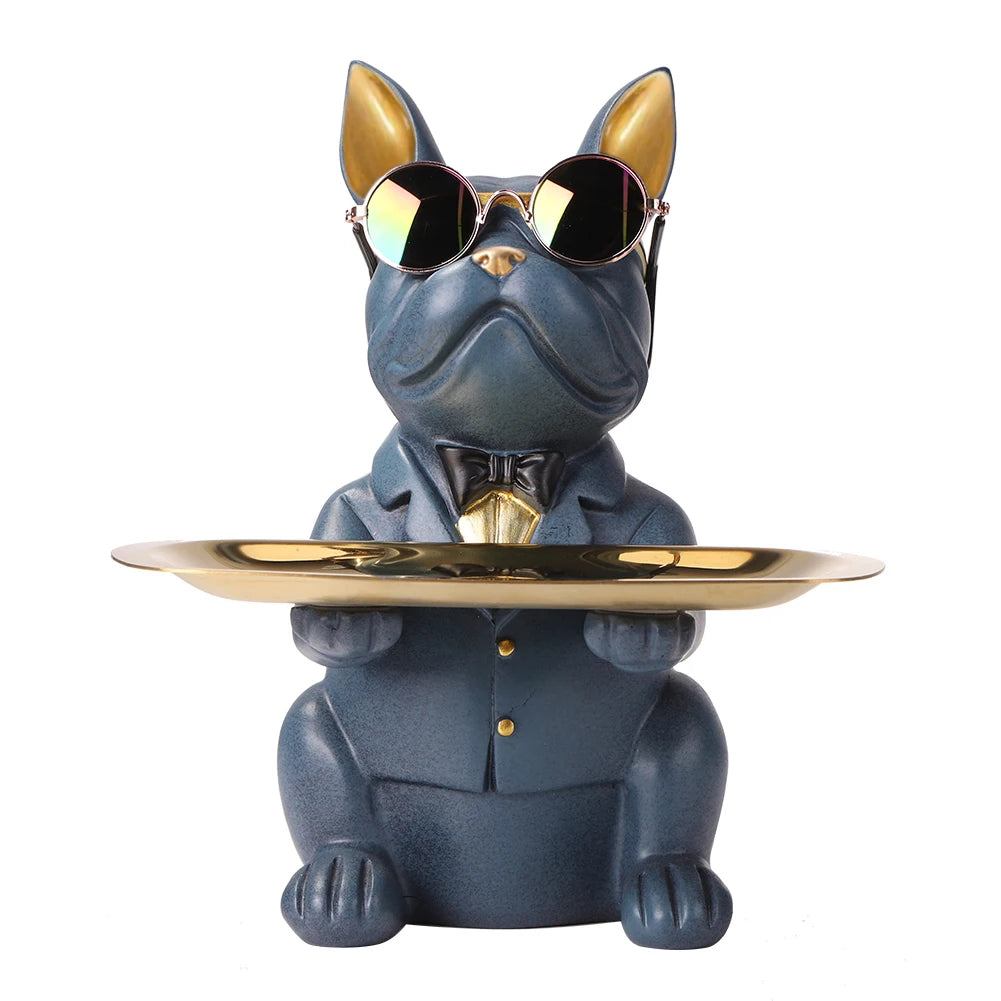 Bulldog Cool Sculpture Dog Ornament Butler Storage Box with Tray Nordic Table Decoration Resin Animal Sculpture Coin Piggy Bank