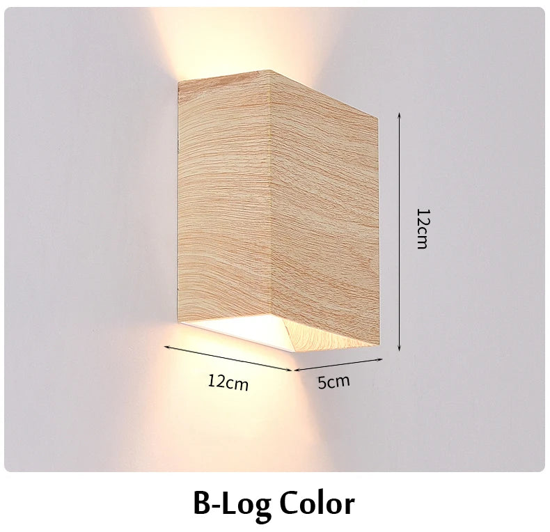 Imitation Wood Wall Light Led Up Down Bedside Japan Log Living Room Bedroom Wall Decor Lamp Wabi Sabi Walnut Corridor Sconce