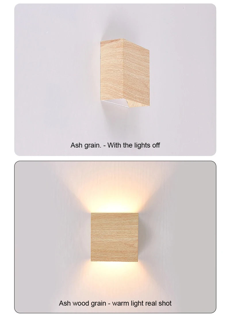 Nordic Wood Wall Lamp LED Original Wooden Walnut Square Room Decor Wall Sconce Bedroom Living Rooms Study Staircase Light Lustre