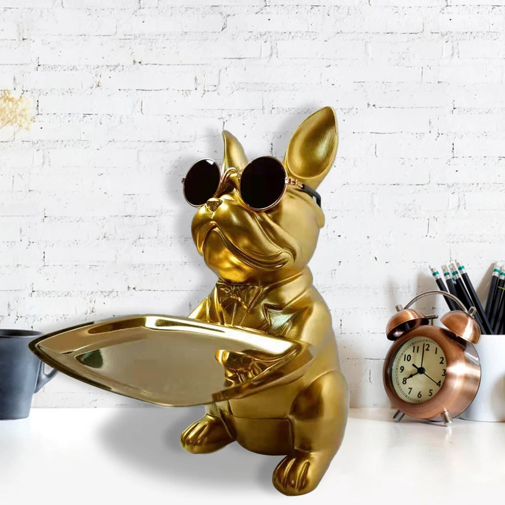 Bulldog Cool Sculpture Dog Ornament Butler Storage Box with Tray Nordic Table Decoration Resin Animal Sculpture Coin Piggy Bank