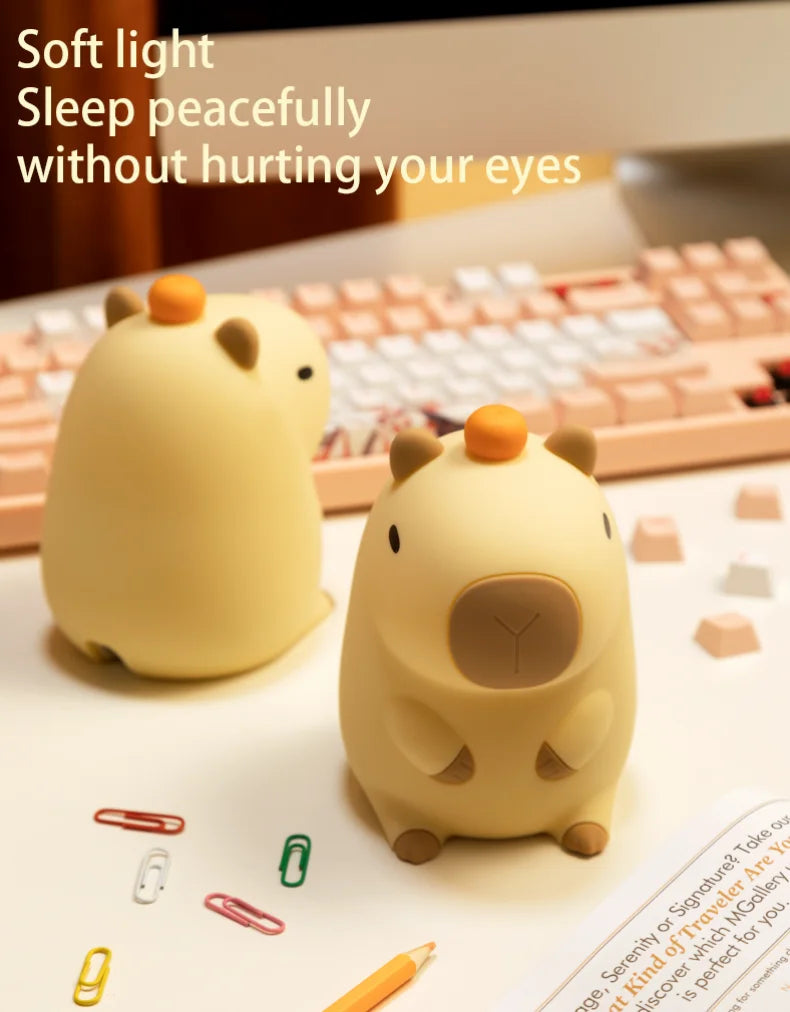 Cute Cartoon Capybara Night Light Silicone Animal Lamp USB Rechargeable Timing Dimming Sleep Night Lamp for Children's Gifts
