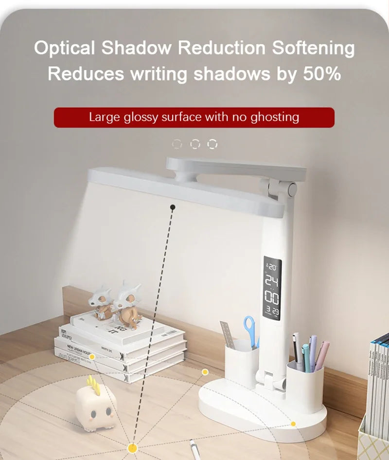 Clock LED Table Lamp USB Chargeable Dimmable Desk Lights Foldable Eye Protection Desktop Study desk  Reading  Night Light  LampS