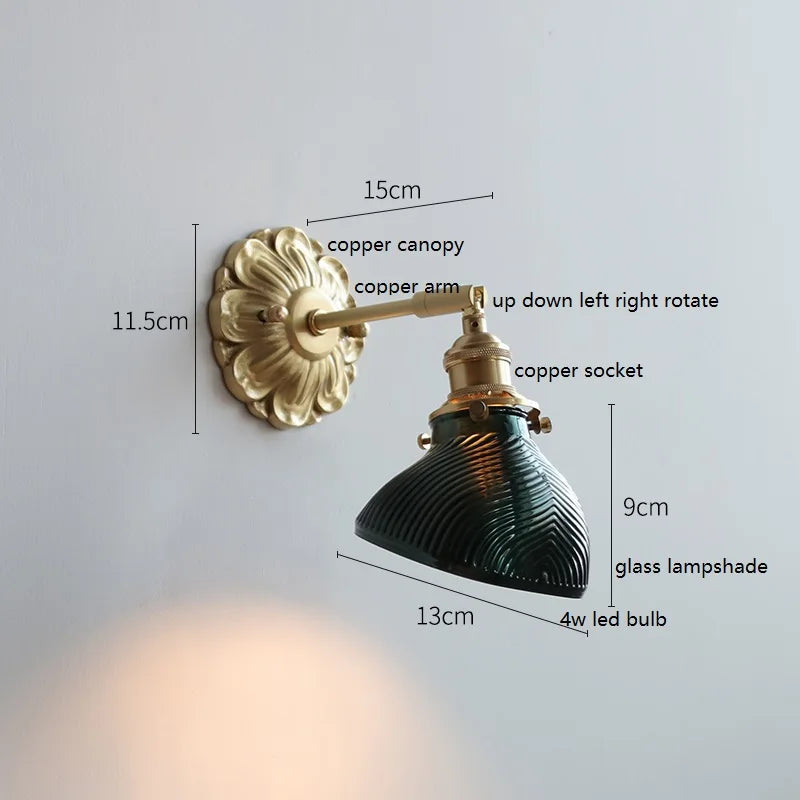 IWHD Smoke Gray Glass LED Wall Light Sconce Copper Arm Adjustable Bedroom Living Room Stair Beside Lamp Applique Murale Wandlamp