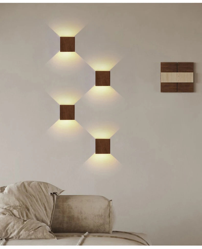 Imitation Wood Wall Light Led Up Down Bedside Japan Log Living Room Bedroom Wall Decor Lamp Wabi Sabi Walnut Corridor Sconce