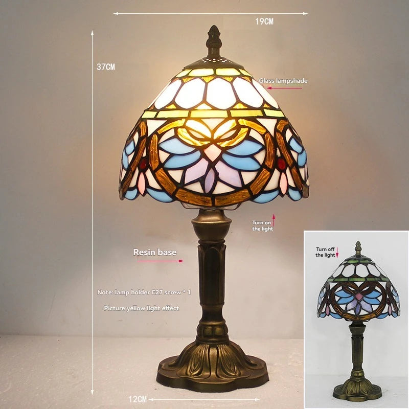Tiffany Stained Glass Table Lamps Retro Mediterranean Bedside Table Lamp Light With Plug in Baroque Bedroom Table Lights
