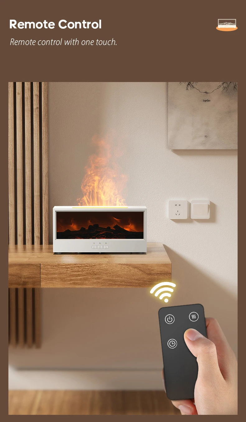 Creative Fireplace Aroma Diffuser Flame Air Humidifier Waterless Auto-Off Protection with Remote for Home Bedroom Holiday Gifts