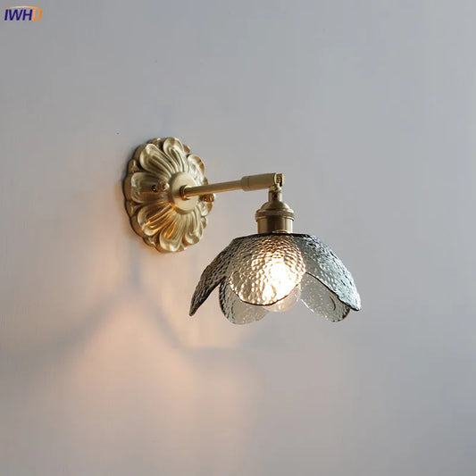IWHD Smoke Gray Glass LED Wall Light Sconce Copper Arm Adjustable Bedroom Living Room Stair Beside Lamp Applique Murale Wandlamp