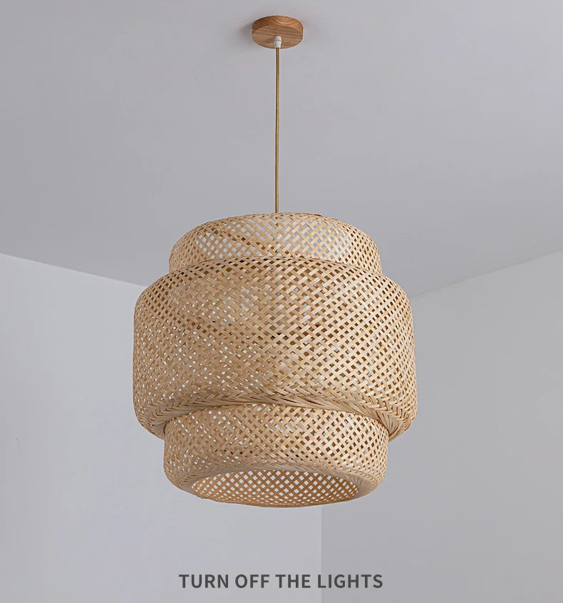 Bamboo Pendant Lamp E27 Hand Knitted Chinese Style Weaving Hanging Lamps Restaurant Chandeliers Home Decor AC85-260V