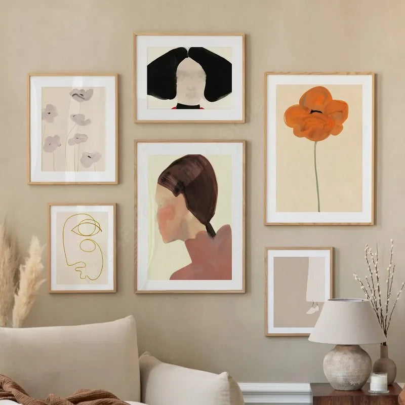 Girl Flower Geometry Line Face Modern Minimalist Posters Wall Art Prints Abstract Pictures Canvas Painting For Living Room Decor