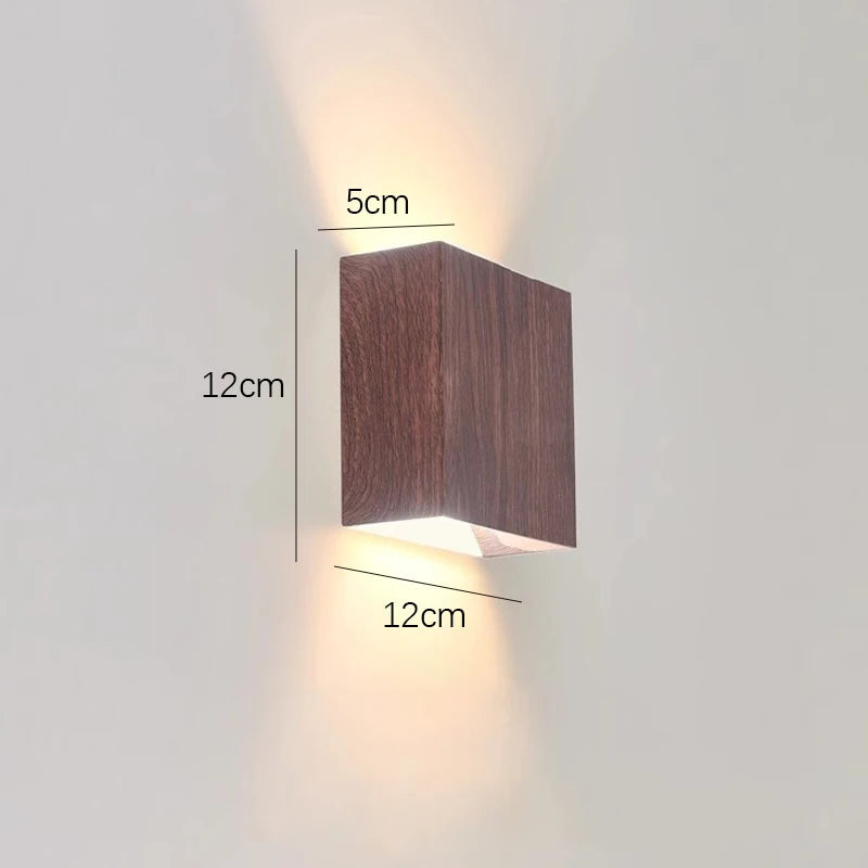 Nordic Wood Wall Lamp LED Original Wooden Walnut Square Room Decor Wall Sconce Bedroom Living Rooms Study Staircase Light Lustre
