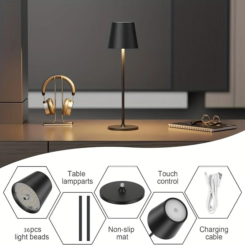 Rechargeable Table Lamp Touch Sensor LED Desktop Night Light Wireless Reading Lamp For Hotel Bar Restaurant Bedroom Decor Light