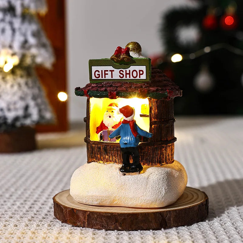 Christmas Gift Home Decoration Resin LED Micro-Landscape Santa Claus House Craft Ornament Newest Chirtmas Desktop Decoration