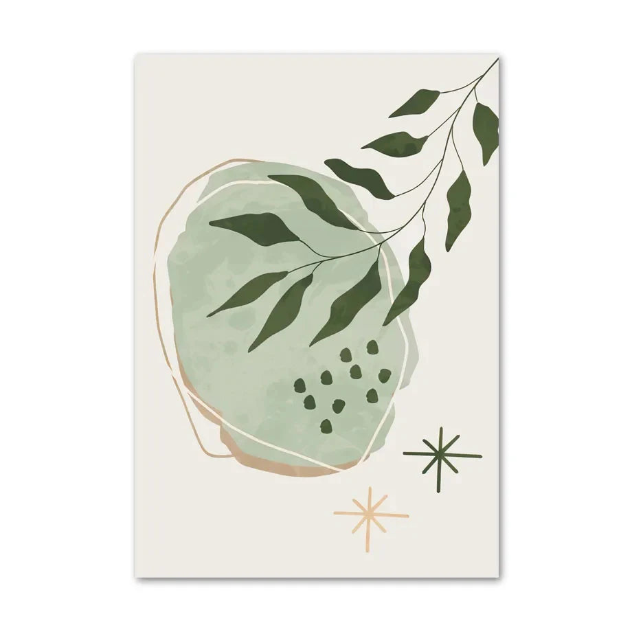 Boho Sage Green Plants Posters  Abstract Artwork Geometric Wall Art Canvas Painting Nordic Art Poster Living Room Home Decor
