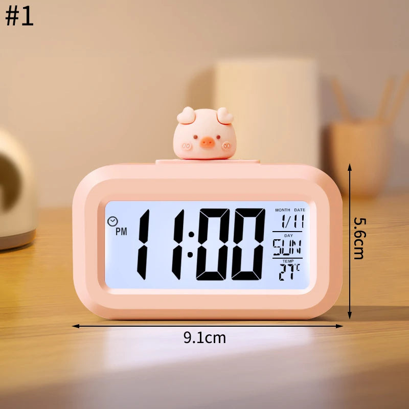 Cartoon Led Alarm Clock Multifunctional Upright Electronic Digital Screen Desktop Clock For Home Office Table Bedroom Decor