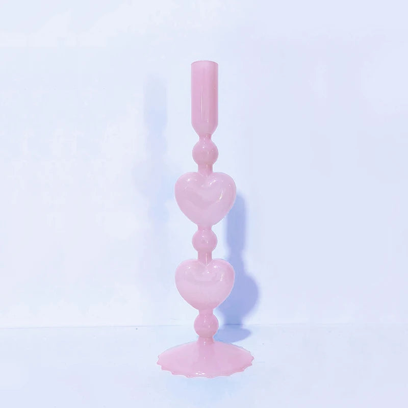 Valentine's Day Glass Vase Candlesticks Decoration Taper Candle Holders Red Heart Shape Candlesticks Home Decor Wedding Party