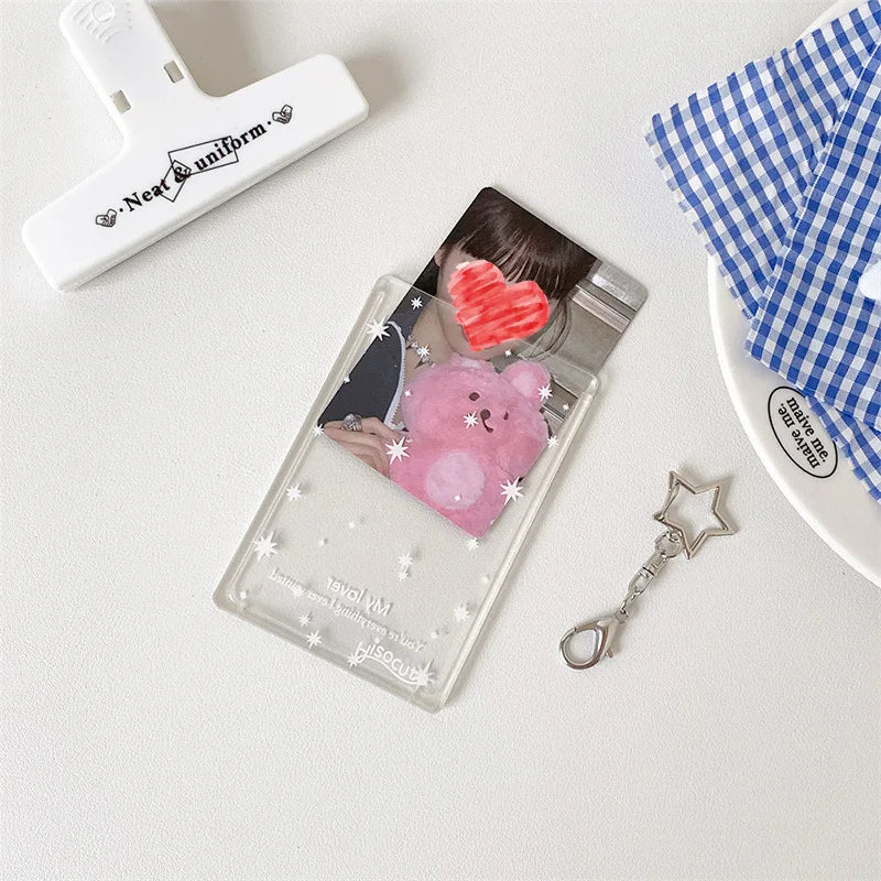 Acrylic Transparent PhotoCard Holder Kpop Idol Card Sleeve Case ID Bank Card Photo Display Stand Album Cover Pendant Keychain