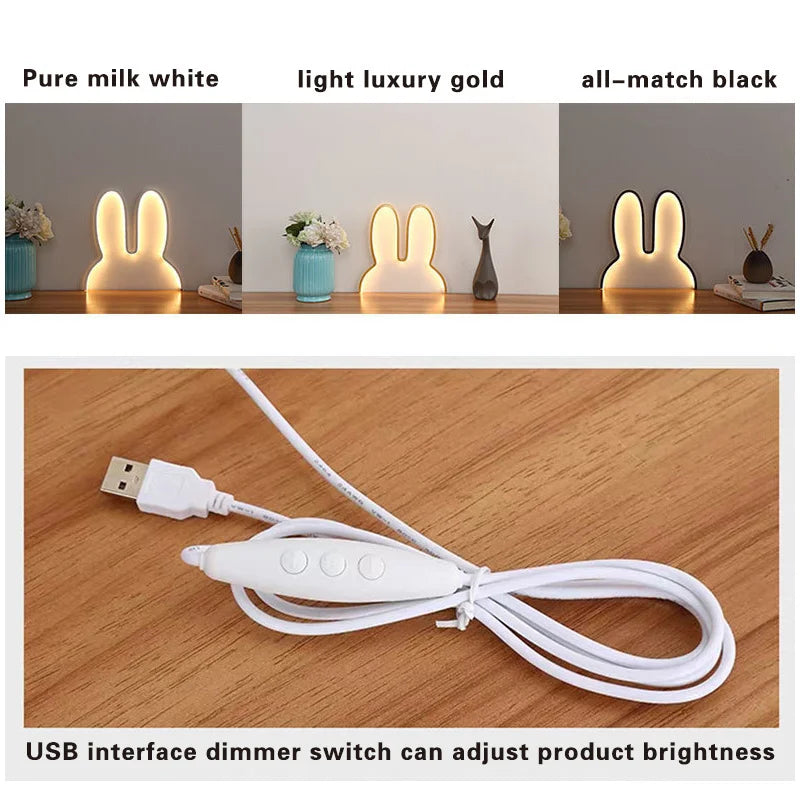 Cute Led Rabbit Wall Lights USB Powered Baby Desk Table Lamp For Bedroom Bedside Children Kid's Room Home Decor Atmosphere Light