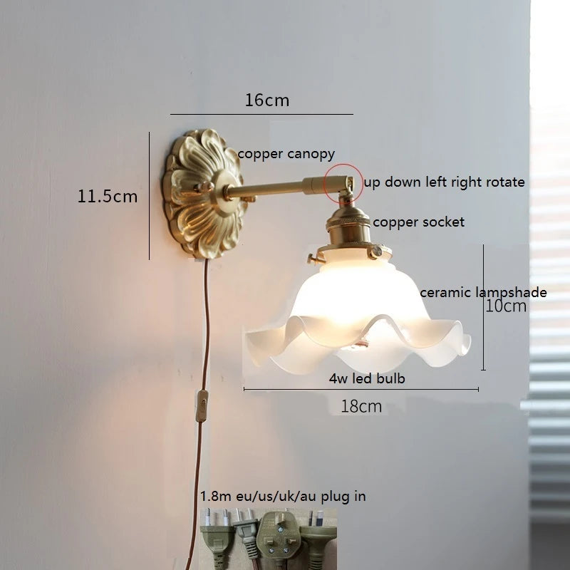 IWHD Smoke Gray Glass LED Wall Light Sconce Copper Arm Adjustable Bedroom Living Room Stair Beside Lamp Applique Murale Wandlamp