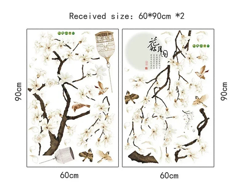 Tree Wall Sticker Bird Flower Home Decor Wallpaper for Living Room Bedroom DIY Vinyl Room Decor
