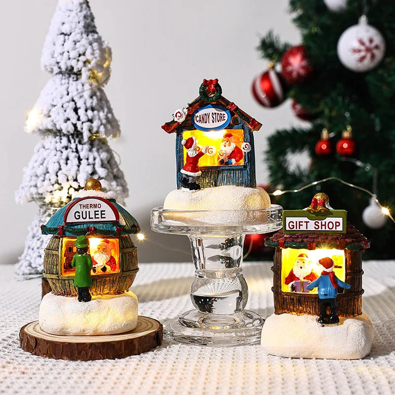 Christmas Gift Home Decoration Resin LED Micro-Landscape Santa Claus House Craft Ornament Newest Chirtmas Desktop Decoration