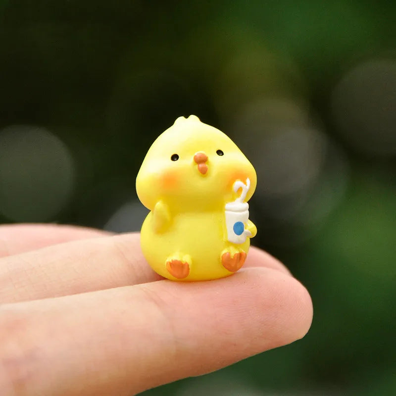 Figurines Miniatures Cute Yellow Chicken Animal Micro Landscape Ornaments For Home Decorations Room Decor Desk Accessories