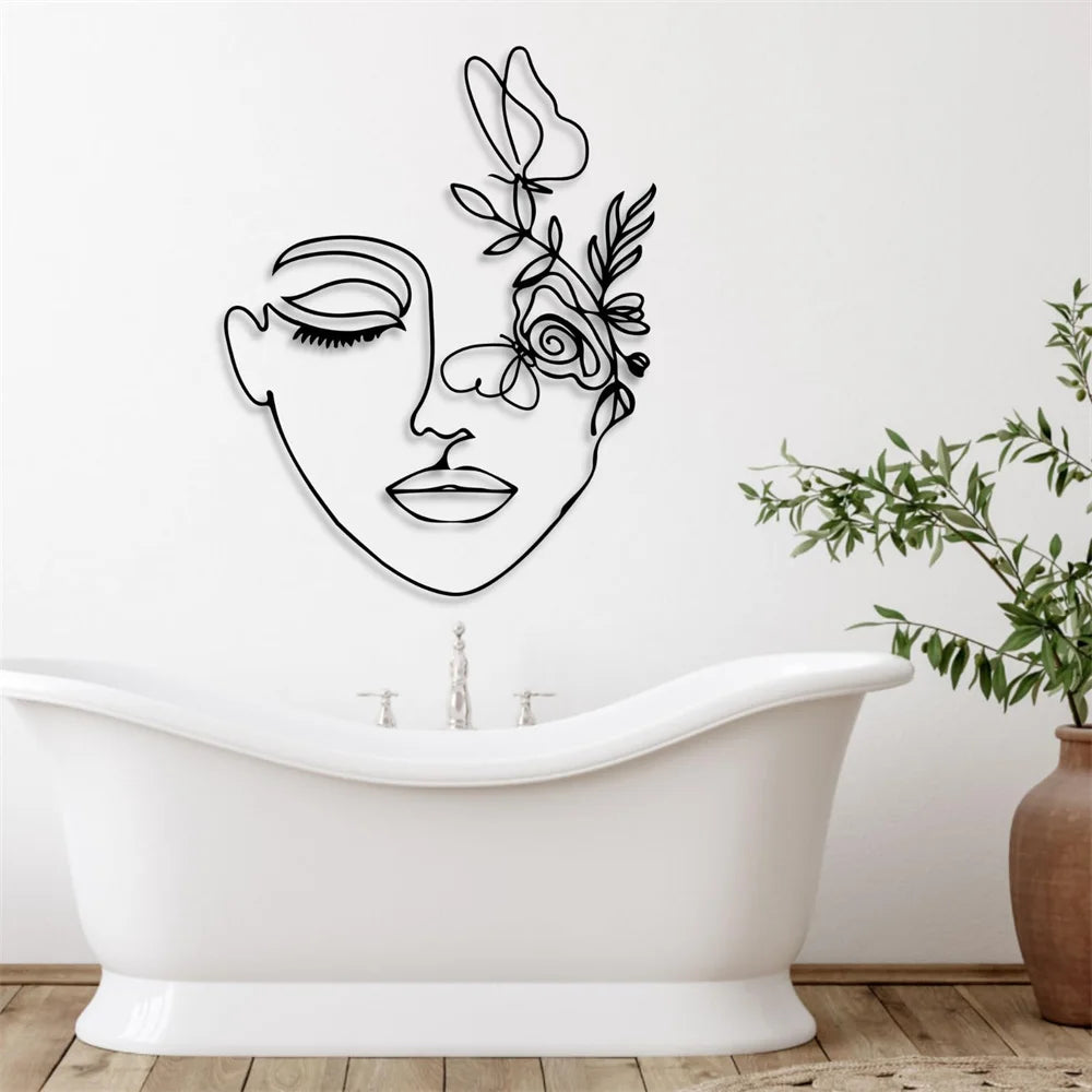 Minimalist Abstract Line Woman Metal Wall Art Decor Matte Black Wall Hanging Decor for Home Bedroom Living Room Wall Decoration