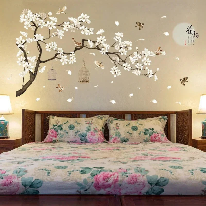 Tree Wall Sticker Bird Flower Home Decor Wallpaper for Living Room Bedroom DIY Vinyl Room Decor