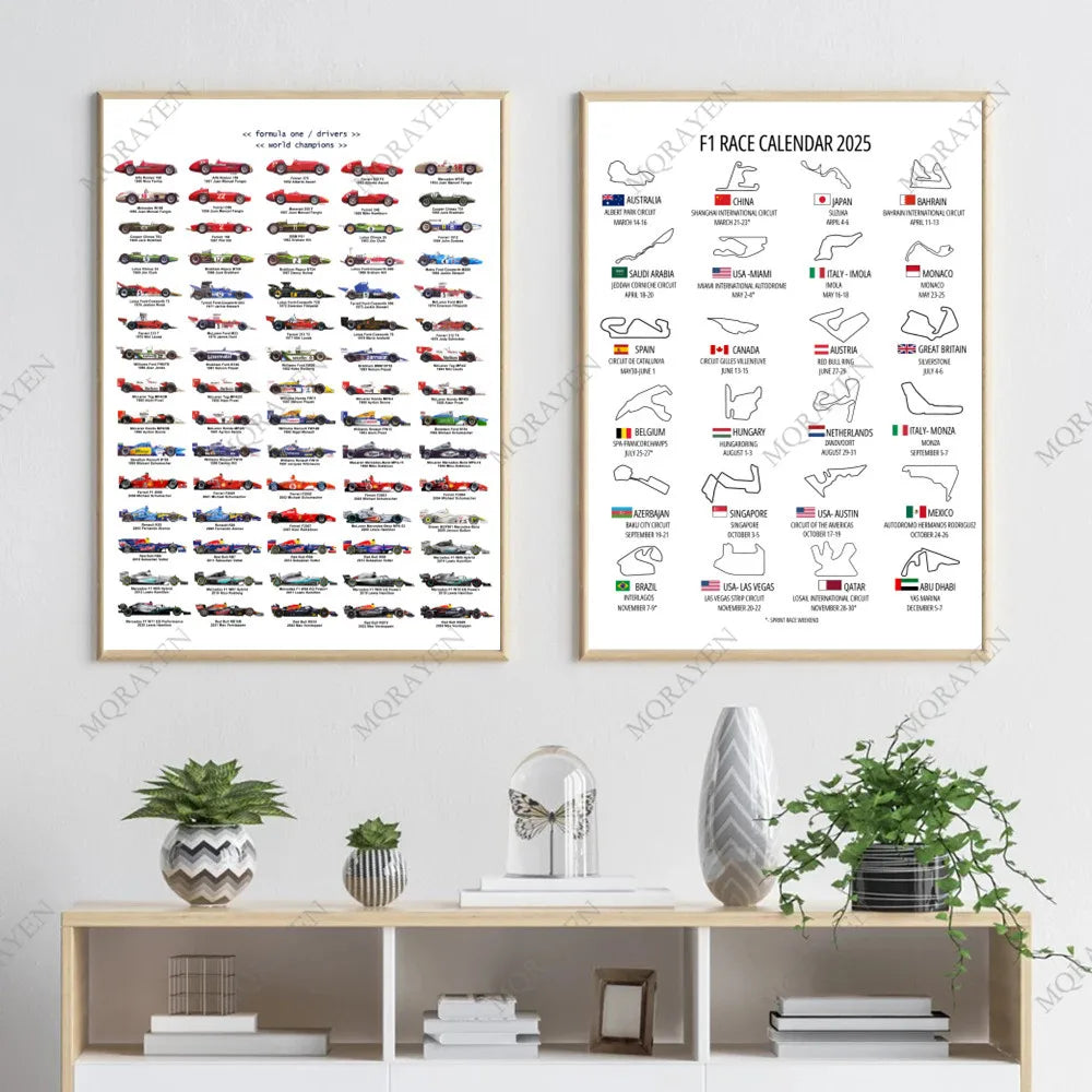 F1 Calendar Poster Track Circuit 2025 Formula 1 World Champions Car Evolution Racing Wall Art Print Canvas Painting Home Decor