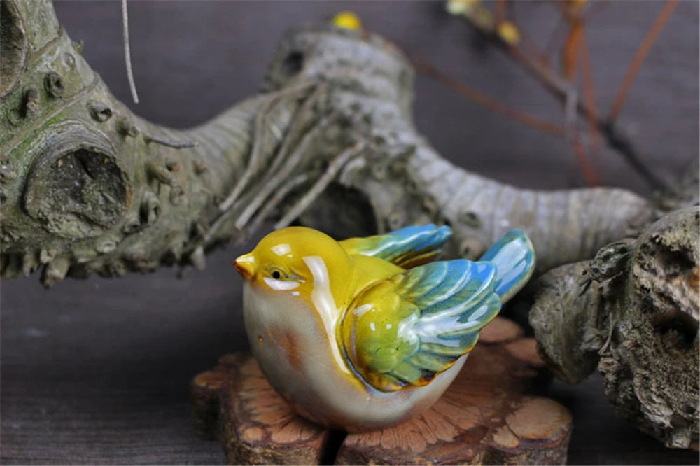 6pcs/Set Ceramic Objects Birds Statue Home Decor Porcelain Magpie Ornament Decorate Study Decoration Sparrow Tits Figurine Model