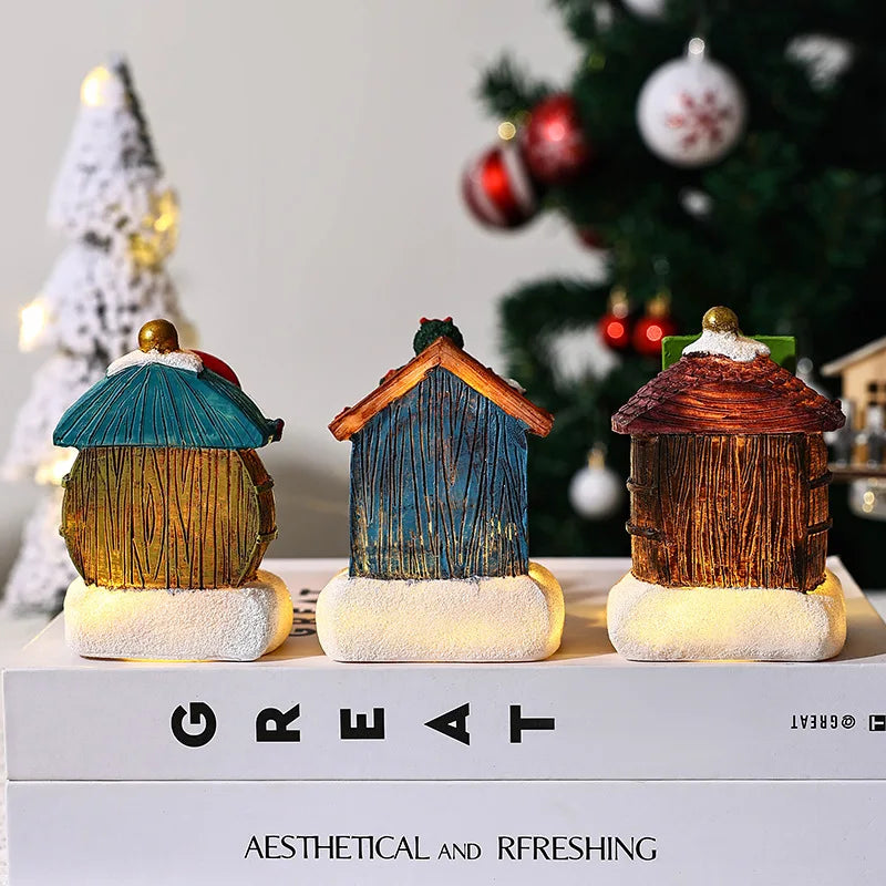 Christmas Gift Home Decoration Resin LED Micro-Landscape Santa Claus House Craft Ornament Newest Chirtmas Desktop Decoration