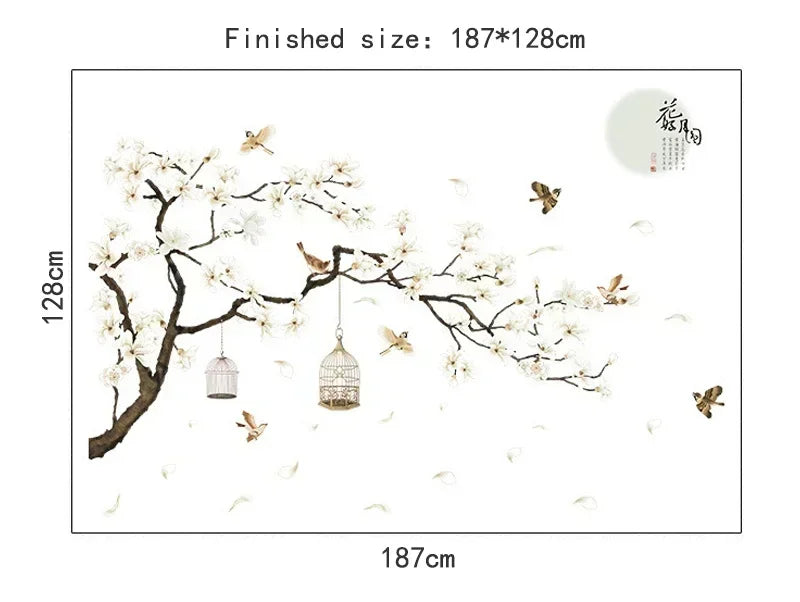 Tree Wall Sticker Bird Flower Home Decor Wallpaper for Living Room Bedroom DIY Vinyl Room Decor