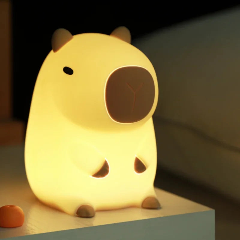 Cute Cartoon Capybara Night Light Silicone Animal Lamp USB Rechargeable Timing Dimming Sleep Night Lamp for Children's Gifts