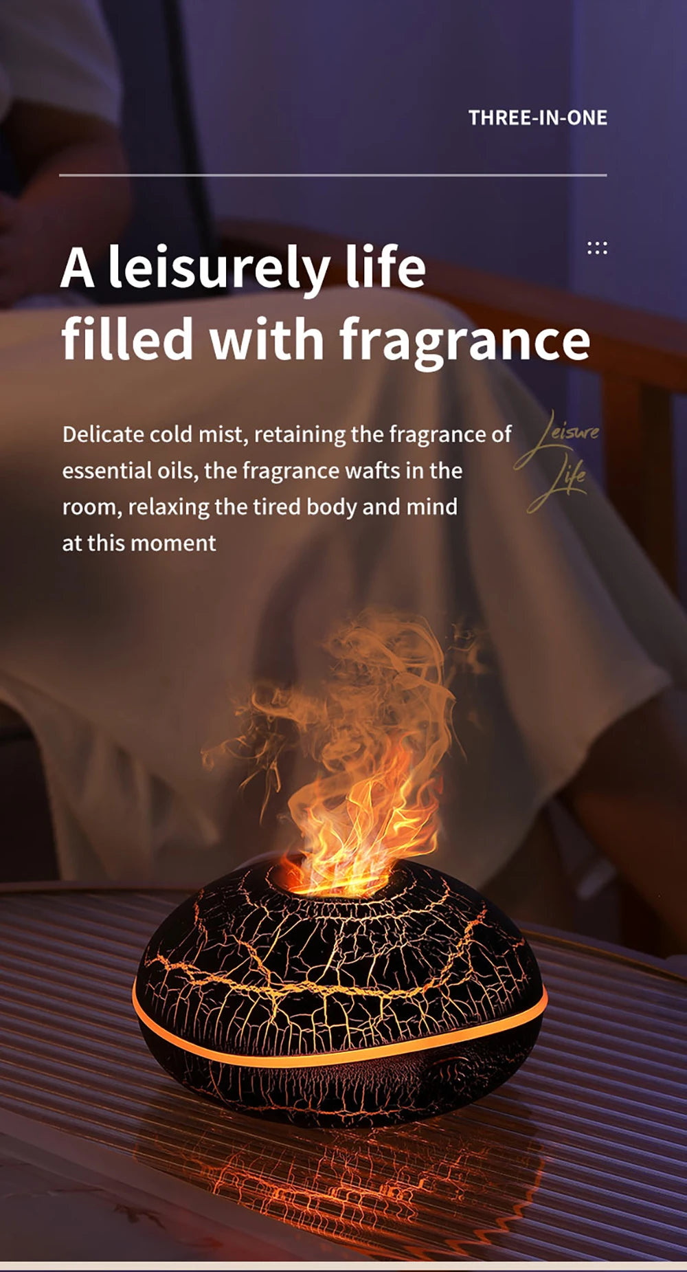 Aroma Humidifier Flame Essential Oil Diffuser Ultrasonic Aromatherapy Air Humidifier Home Mini Fragrance Diffuser with LED Light