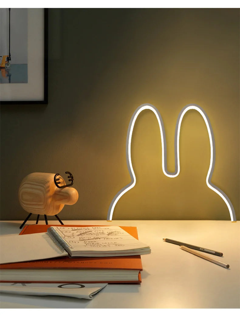 Cute Led Rabbit Wall Lights USB Powered Baby Desk Table Lamp For Bedroom Bedside Children Kid's Room Home Decor Atmosphere Light