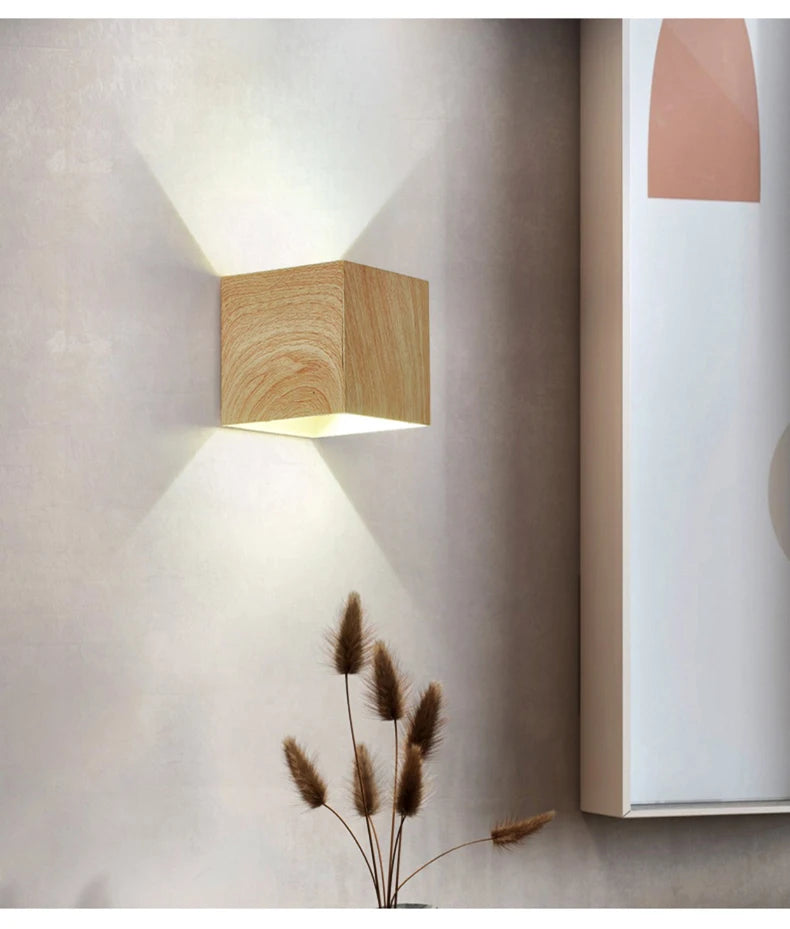 Imitation Wood Wall Light Led Up Down Bedside Japan Log Living Room Bedroom Wall Decor Lamp Wabi Sabi Walnut Corridor Sconce