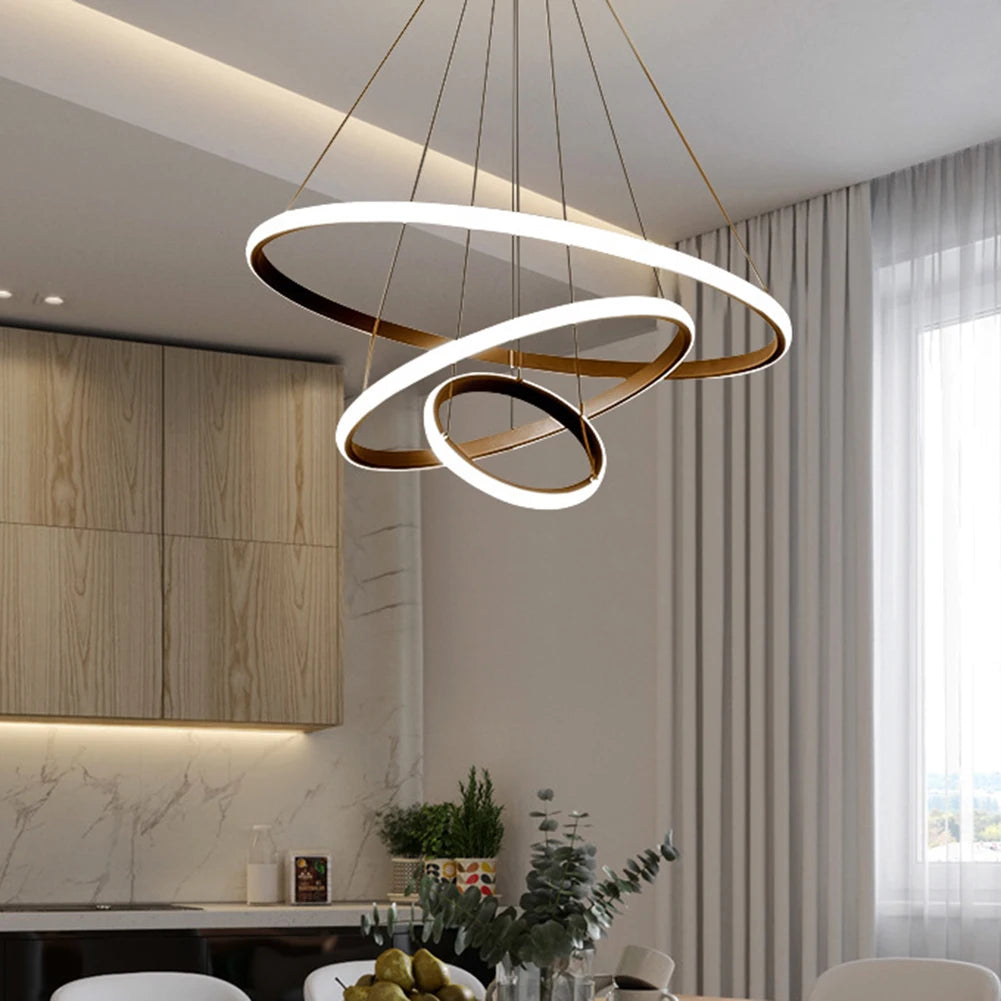 Simple Modern LED Pendant Chandelier High Brightness Decor Ornament for Living Room Dining Room Bedroom Adjustable Hanging Lamp