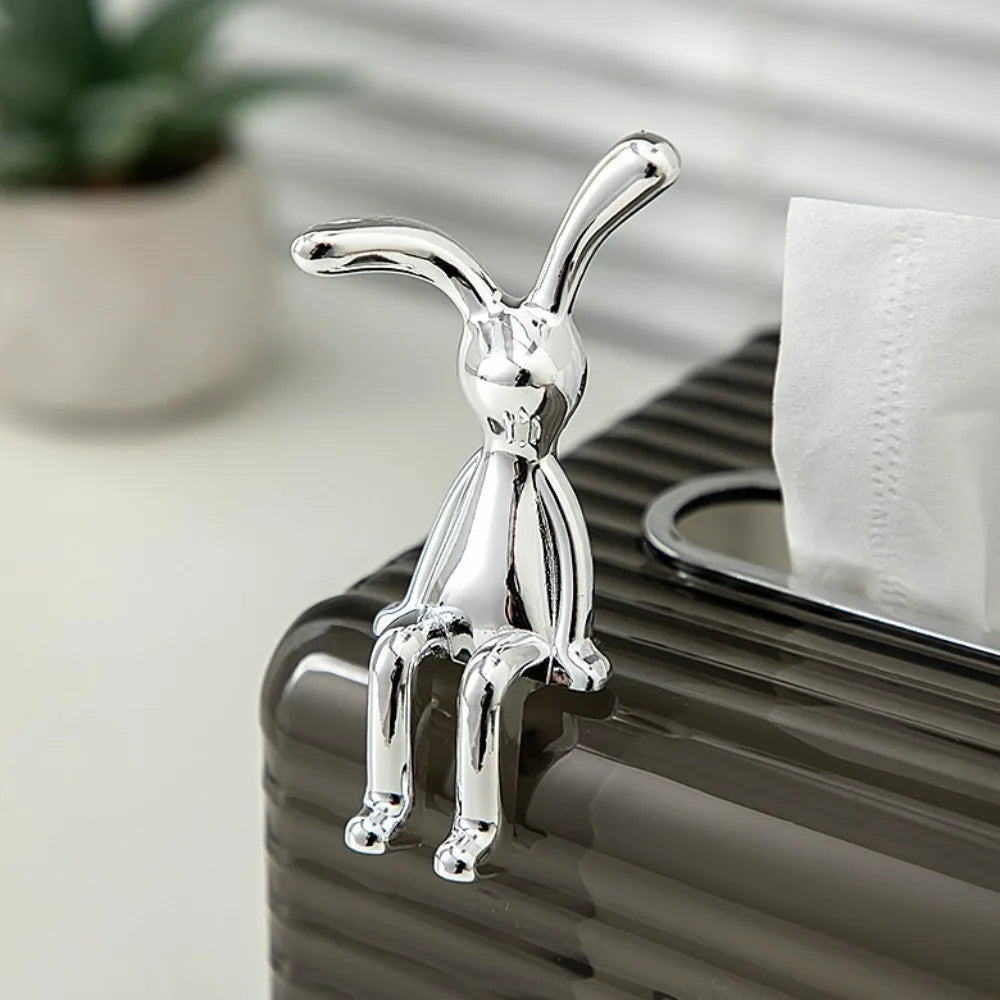 Cute Cartoon Long Eared Rabbit Figurines Electroplating Eco-friendly Plastic Rabbit Car Center Console Ornament Home Decor Gift