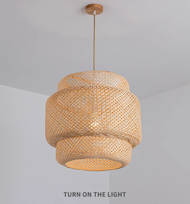 Bamboo Pendant Lamp E27 Hand Knitted Chinese Style Weaving Hanging Lamps Restaurant Chandeliers Home Decor AC85-260V