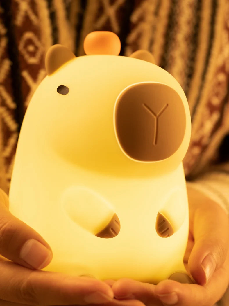 Cute Cartoon Capybara Night Light Silicone Animal Lamp USB Rechargeable Timing Dimming Sleep Night Lamp for Children's Gifts