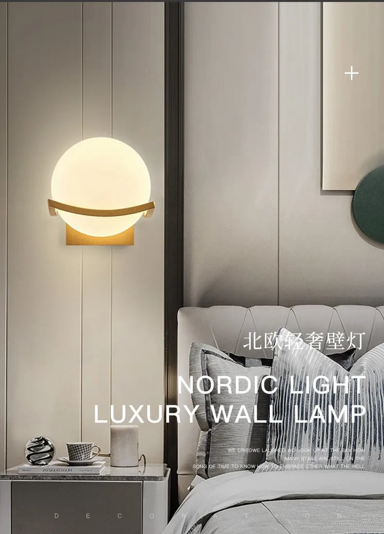 Modern Led wall Light Gold Glass Ball Wall Lamp living Room Bathroom Bedroom Bedside Entrance Porch Indoor Lighting DecorLamp