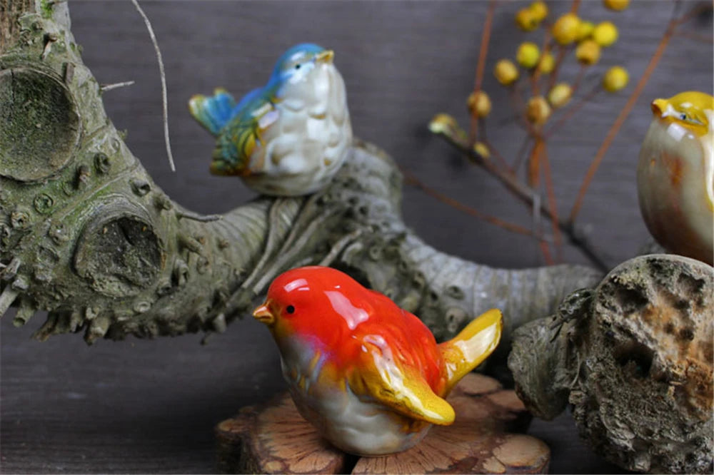 6pcs/Set Ceramic Objects Birds Statue Home Decor Porcelain Magpie Ornament Decorate Study Decoration Sparrow Tits Figurine Model