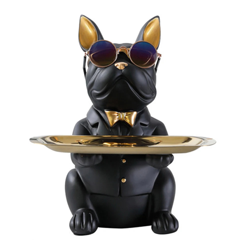 Bulldog Cool Sculpture Dog Ornament Butler Storage Box with Tray Nordic Table Decoration Resin Animal Sculpture Coin Piggy Bank