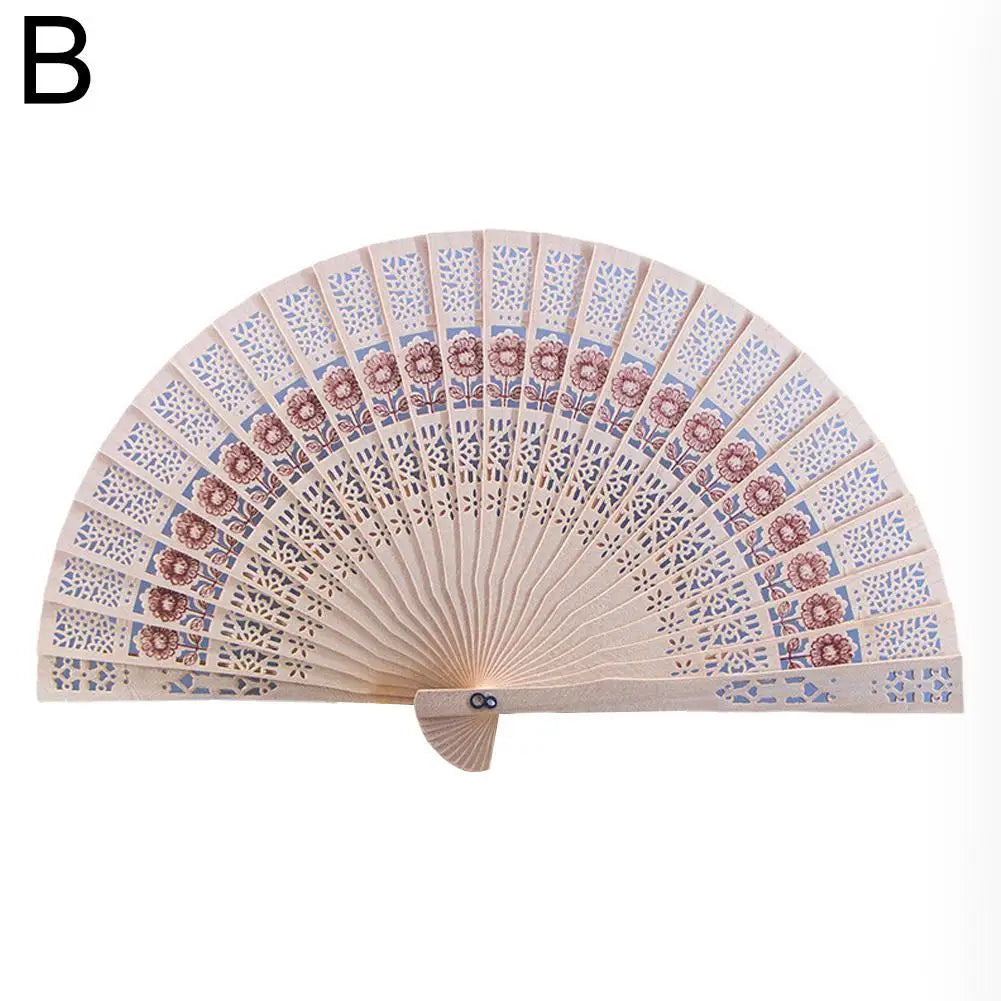 Full Flush Wooden Fan Sunflower Fan Hollow Folding Fan Wooden Sandalwood Fan Wedding Fan Home Decoration