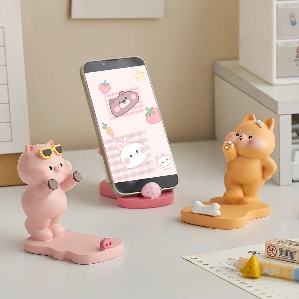 Home Decor Exquisite Kittens Figurines Miniatures Lovely Decor Ornaments Desktop Mobile Phone Bracket Office Desk Accessories