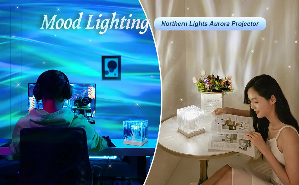 Ins Style RGB Remote Dynamic Rotary Water Ripple Dream Aurora Projector Home Bedroom Decor Northern Lights Table Lamp