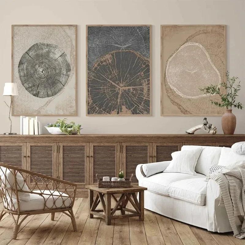 Beige Tree Rings Neutral Picture Home Decor Nordic Canvas Painting Wall Art Luxury Minimalist Print and Poster for Living Room
