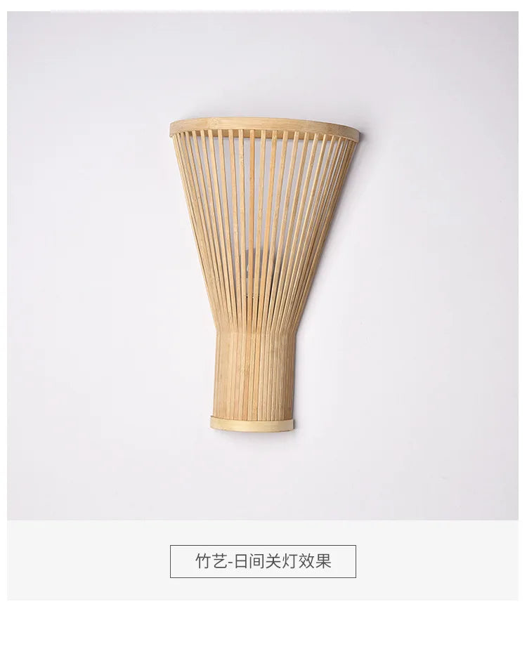 Classic Bamboo Wood Lustre Wall Sconce Lamp Rustic Ceiling Rattan Wicker Light Handmade Art Craft for Home Living Bed Room Decor